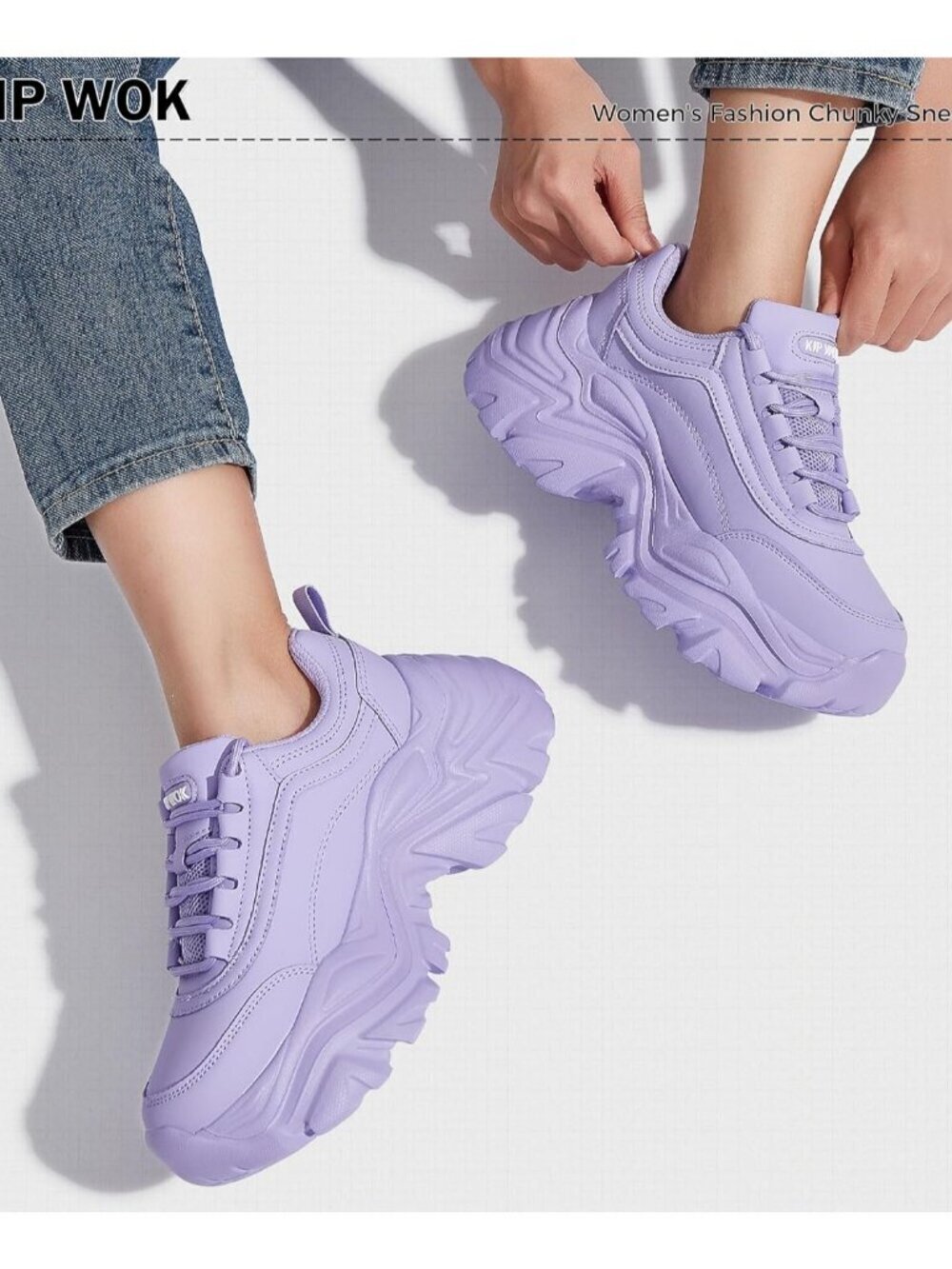 Women's Purple Leather Fashion Platform Comfortable Wedge Walking Sneakers Shoes - Picture 2 of 7